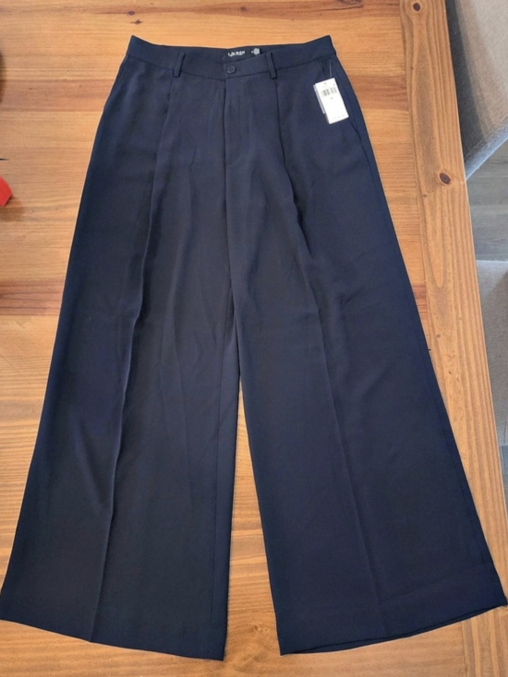 Lauren Ralph Lauren Kirahn Pants 12 Navy High Rise Wide Leg Pleated NWT $175